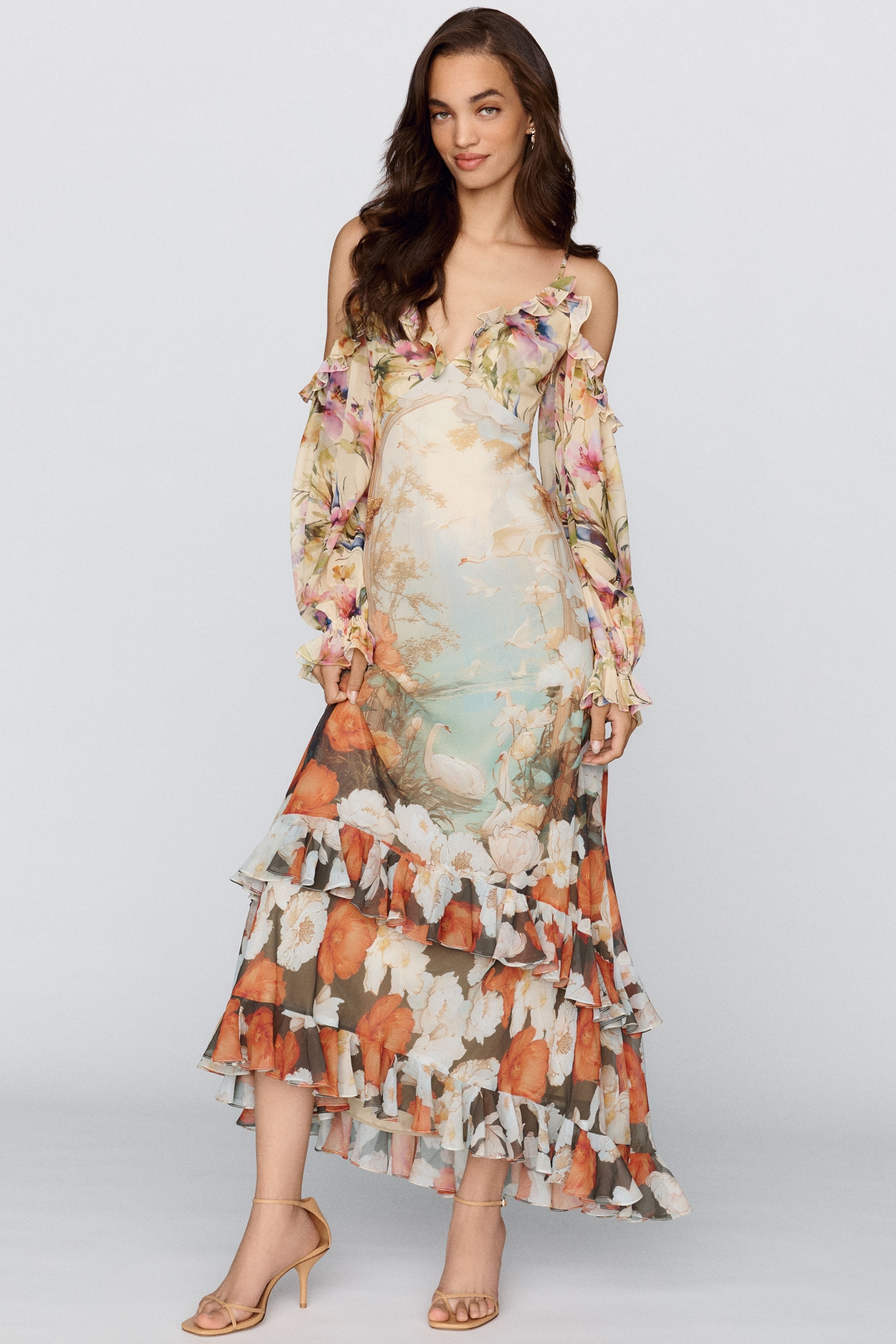 BHLDN Ruffle Puff-Sleeve Maxi Dress