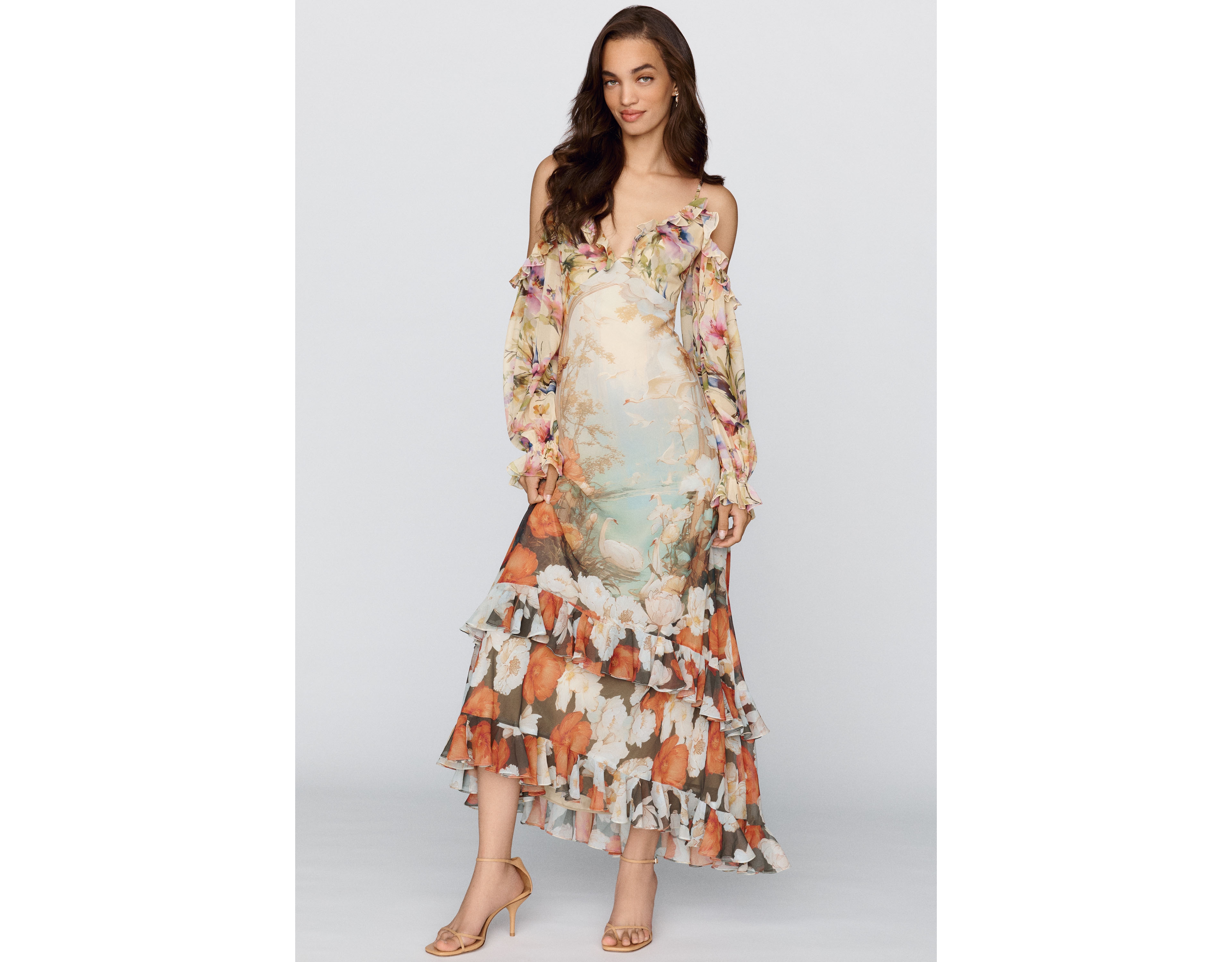 BHLDN Ruffle Puff-Sleeve Maxi Dress