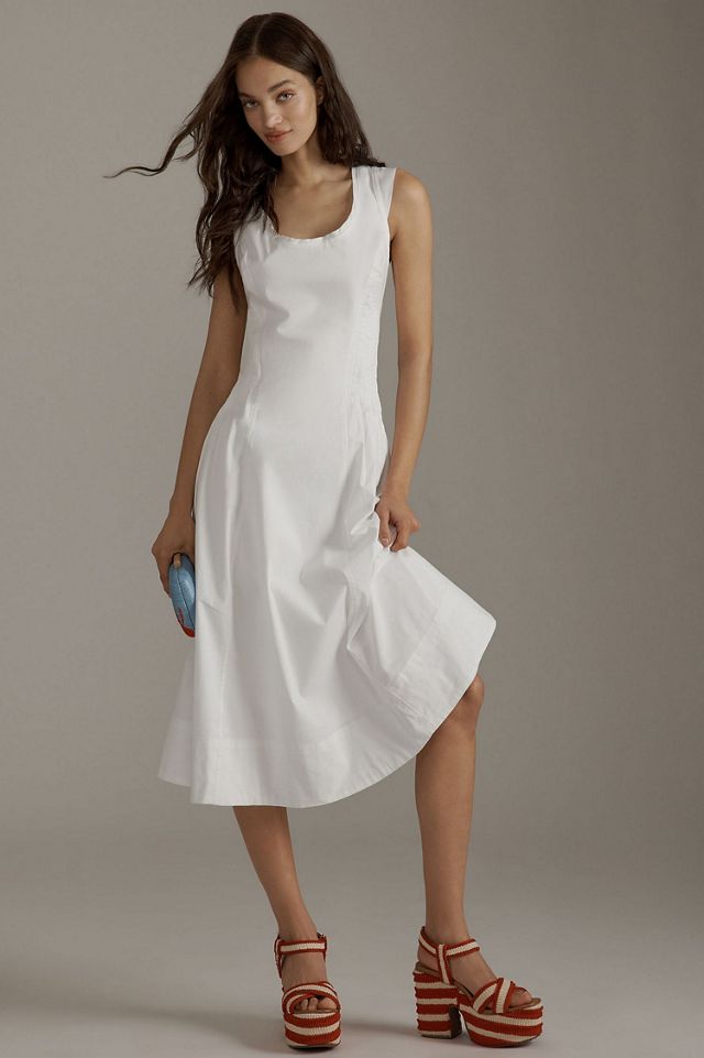Cotton Sleeveless Scoop-Neck Midi Dress