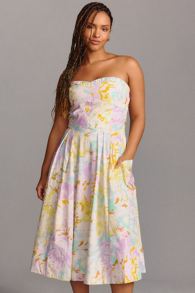 maeve sleeveless fitted a line midi dress Staple The Label Maeve Midi Shirt Dress In Blue Floral