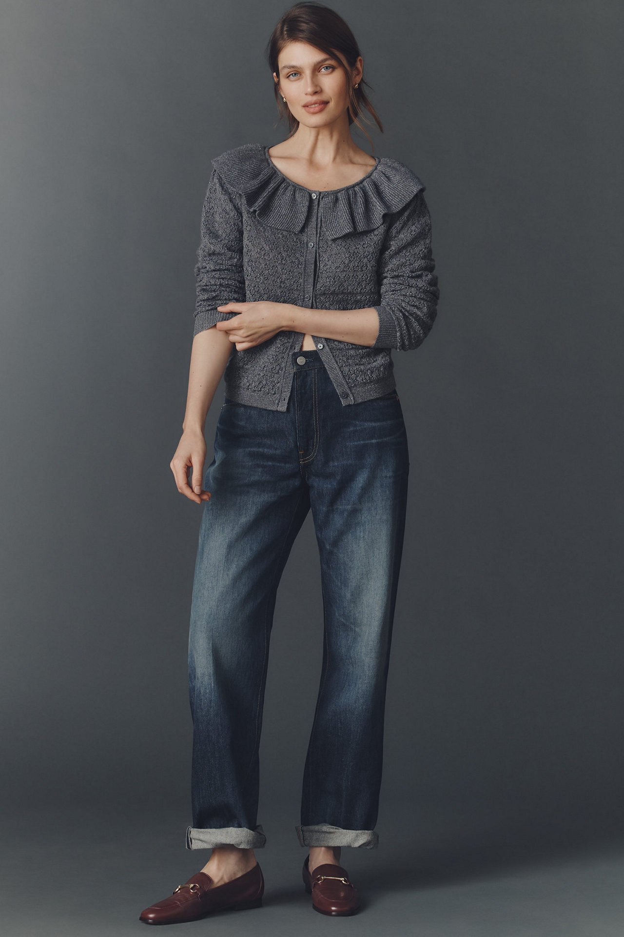 Maeve Pointelle Wool-Blend Cardigan Sweater