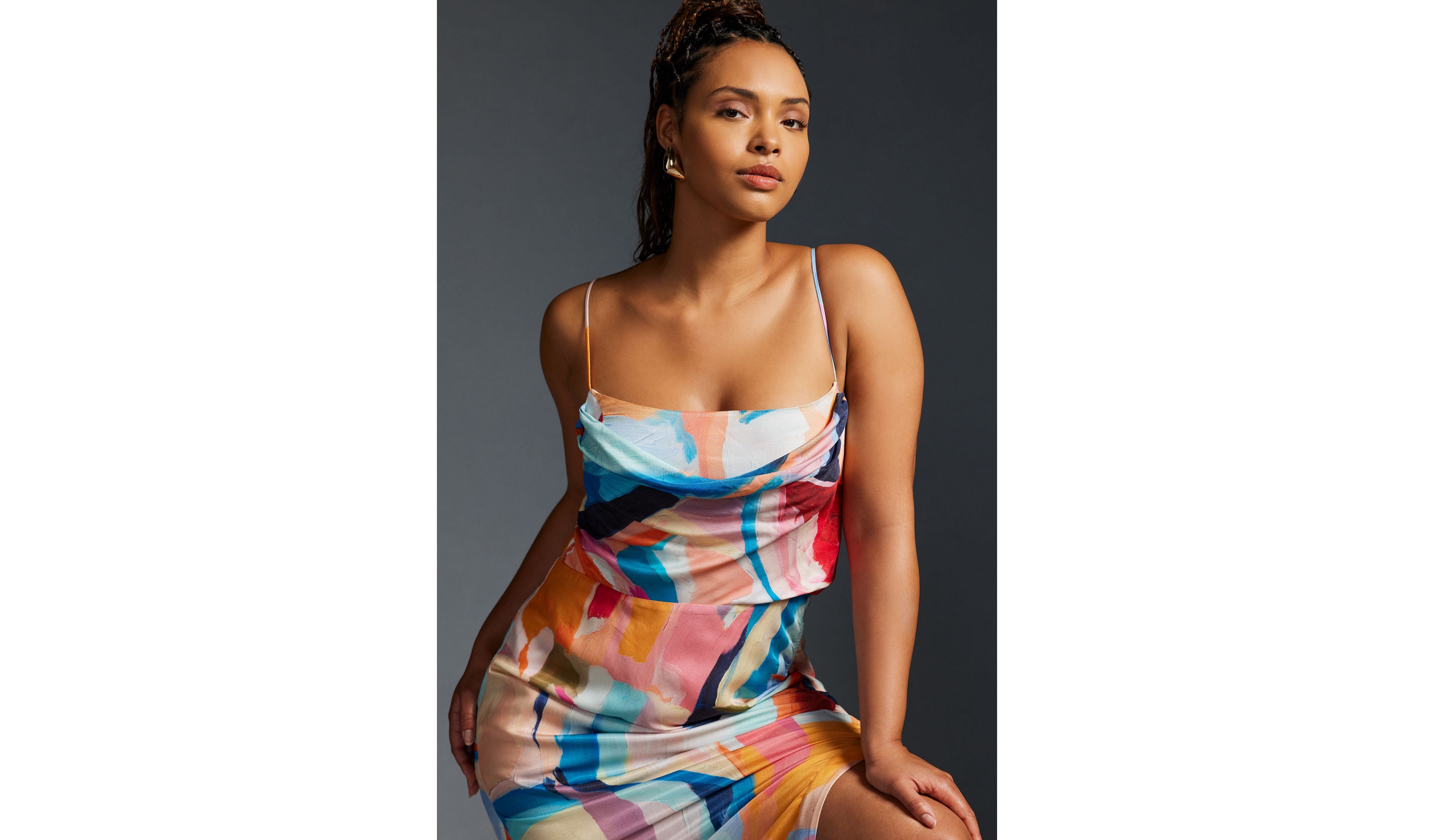 Cowl-Neck Ruched Slip Dress