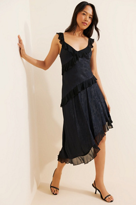 anthropologie short-sleeve v-neck ruffle midi dress Short-Sleeve V-Neck Slip Midi Dress