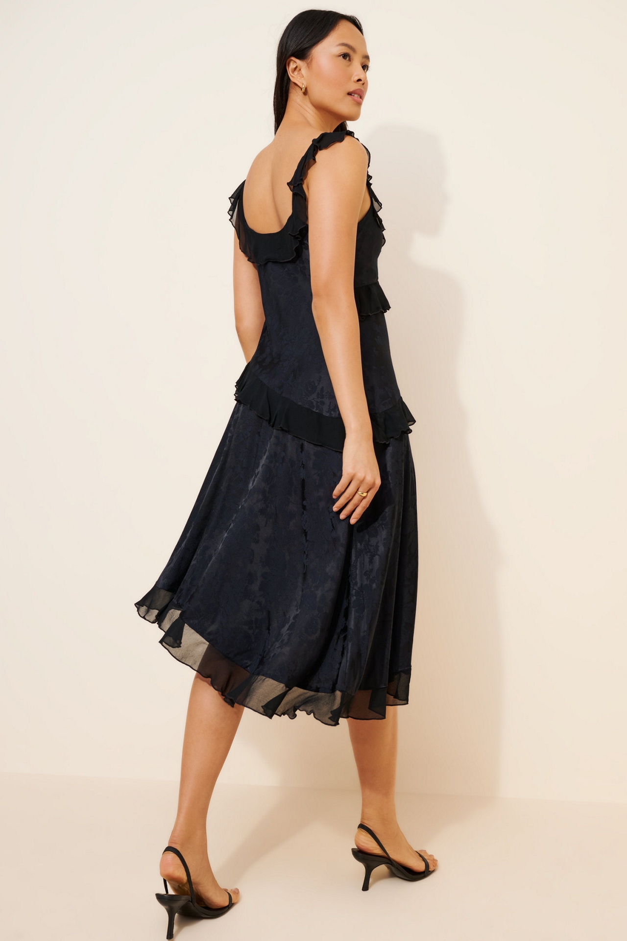 V-Neck Ruffle Asymmetrical Midi Dress