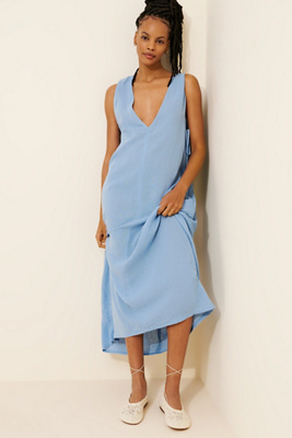 Celandine Plunge-Neck Linen Blend Maxi Dress | Anthropologie