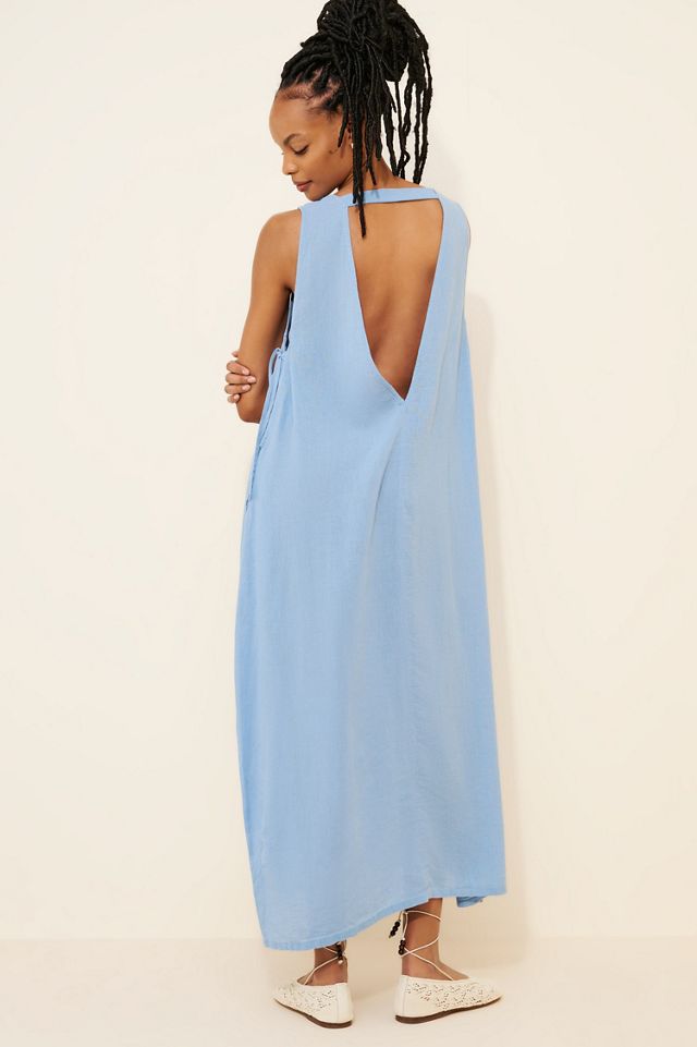 Celandine Plunge-Neck Linen Blend Maxi Dress