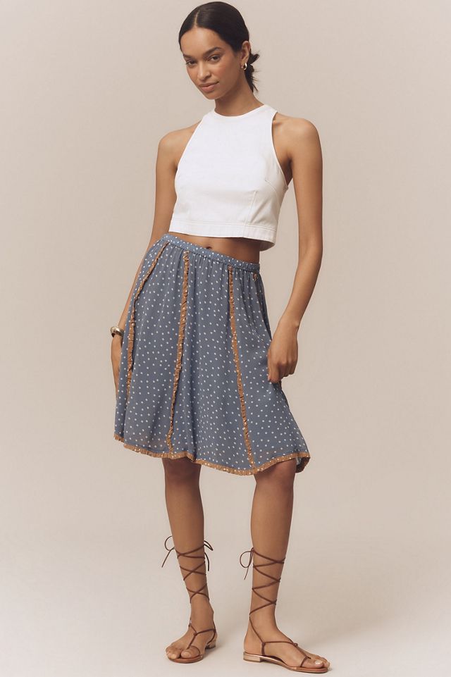 Maeve Seamed Chiffon Swing Knee Length Skirt #1