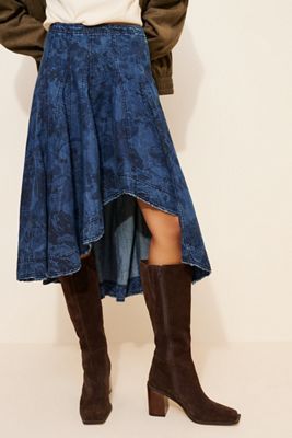 Pilcro Printed Denim Petticoat Midi Skirt