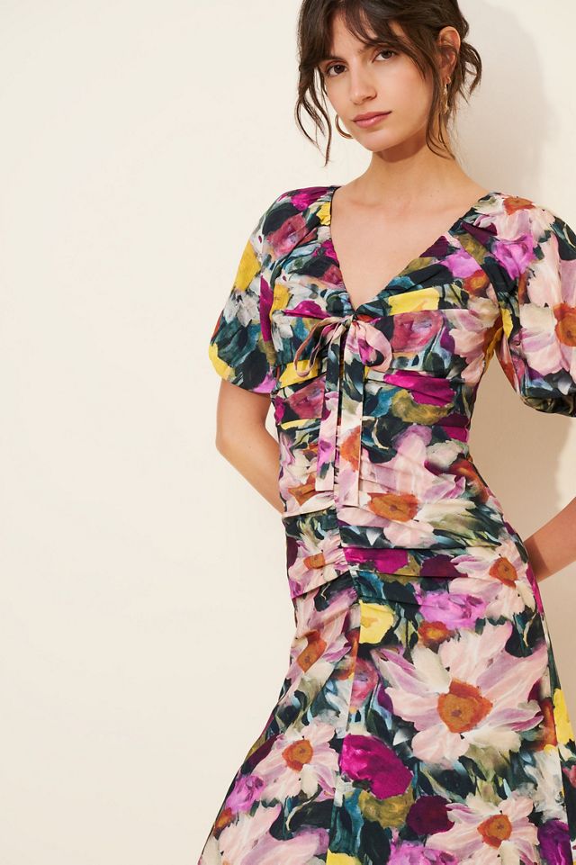 long sleeve green floral dress Olive Floral Smocked Maxi Dress main image 0