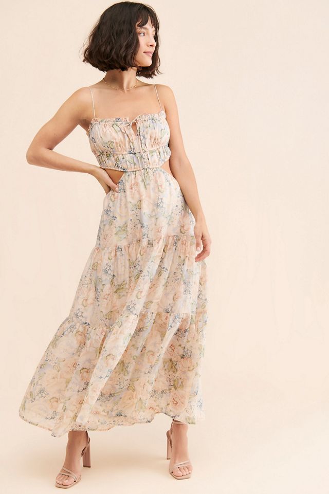 knee length dresses for ladies Astr The Label | Quinn Floral Cutout Midi Dress | Size L main image 1