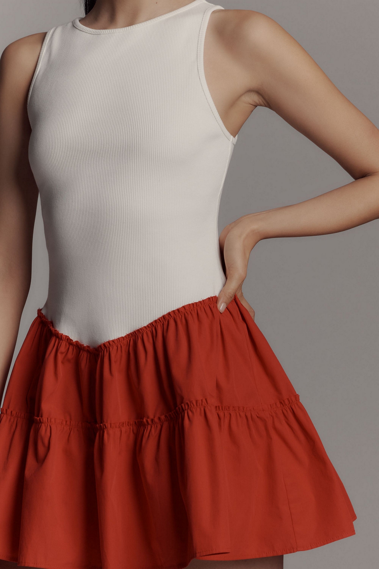 Daily Practice by Anthropologie Rib Tank Drop-Waist Twofer Mini Dress