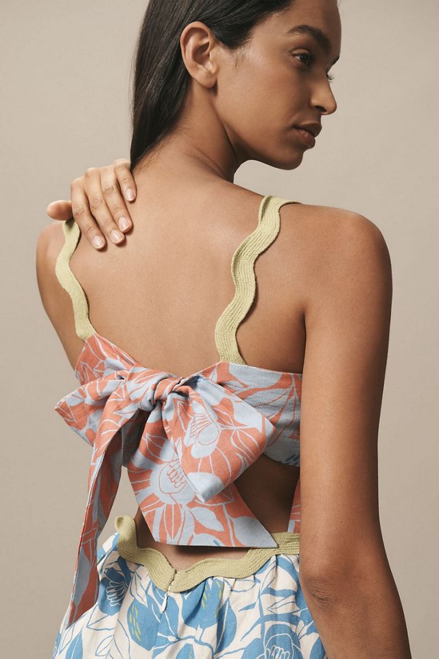 FARM Rio Linen Blend Tiered Ric Rac Midi Dress | Anthropologie
