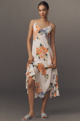 anthropologie asymmetrical floral midi dress V-Neck COUTURE