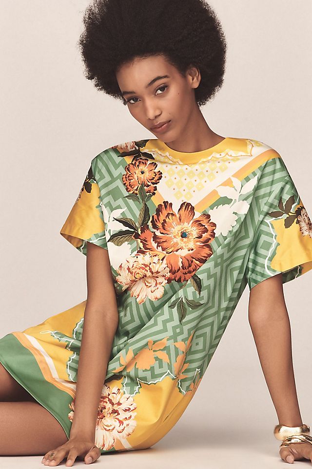 dress t shirt Maxi T-Shirt - / Conifer- Size3XS Casual crew neck dress with slacks Floral T-Shirt Dress | Anthropologie
