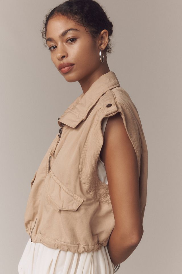 Linen Blend Cinched Hem Vest #1
