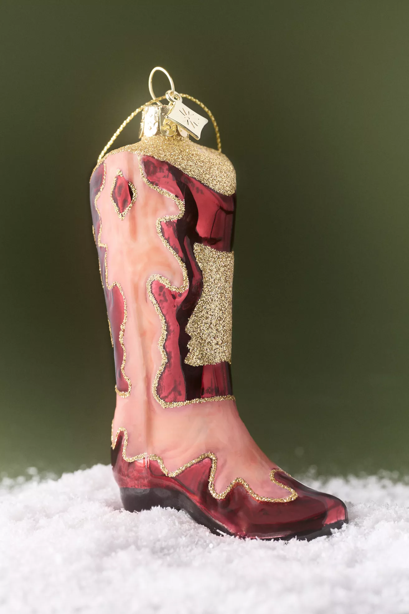 Cowboy Boot Glass Ornament