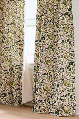 Wren Printed Woven Cotton Bird Curtain