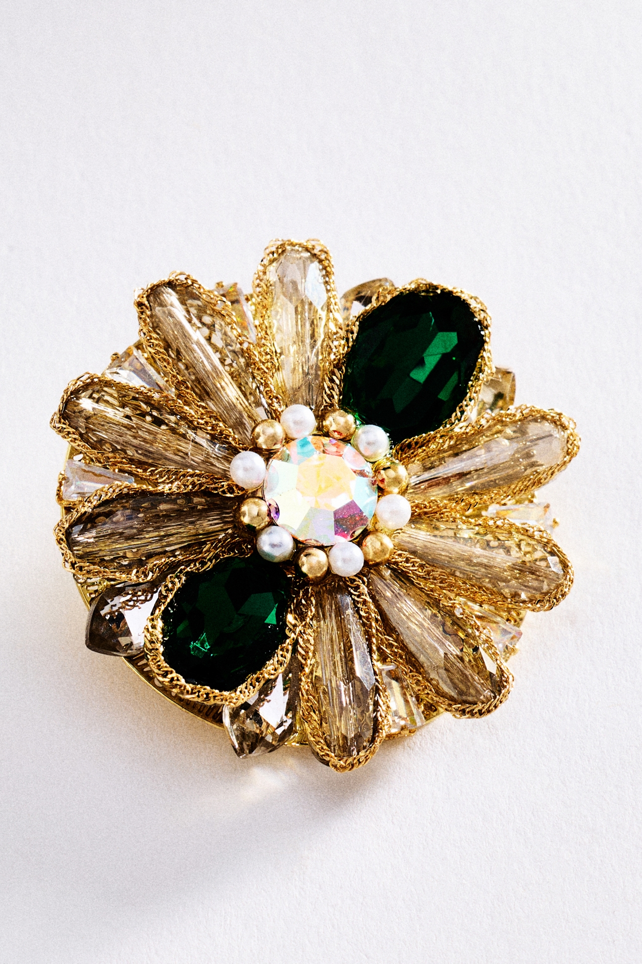 Blossom Box Green & Crystal Floral Brooch