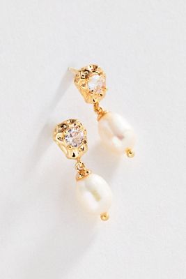 Bezel Crystal Pearl Earrings