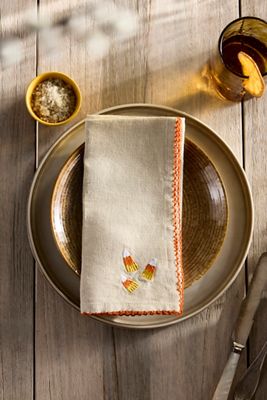 Halloween Embroidered Linen Napkins, Set of 2