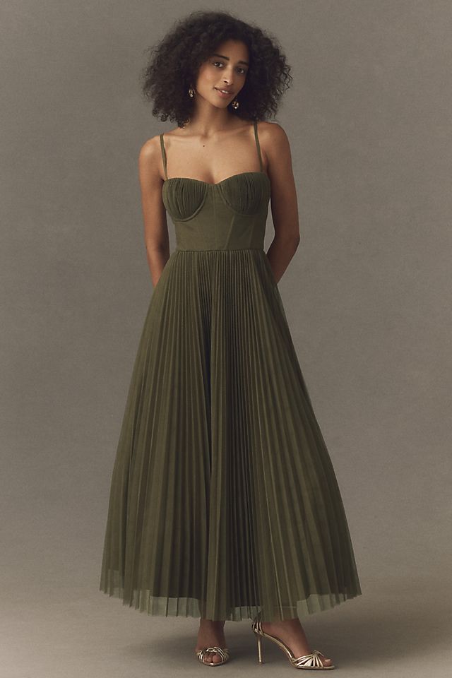 hutch amara corset pleated tulle fit & flare midi dress In Multicolor pleated skirt. Amara Corset Pleated Tulle Drop-waist