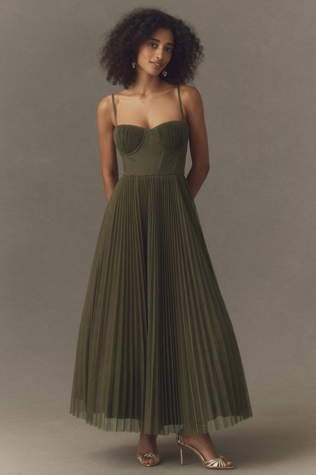 Hutch Amara Adjustable Corset Tulle Fit-and-Flare Midi Dress