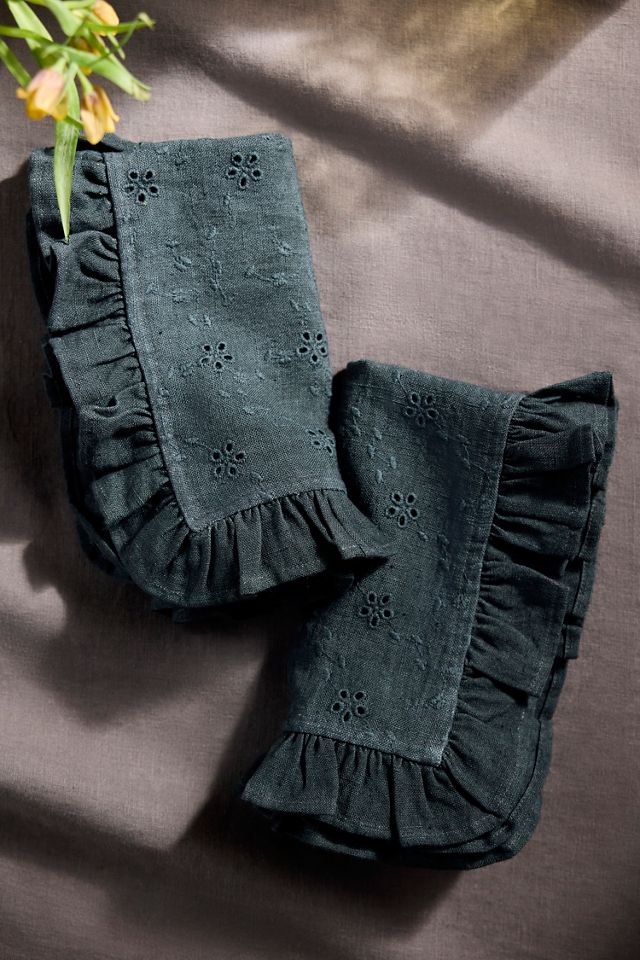 Ruffled Black Cotton Napkins, Set of 2 #2