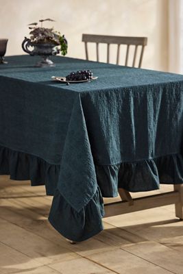 Ruffled Black Cotton Tablecloth