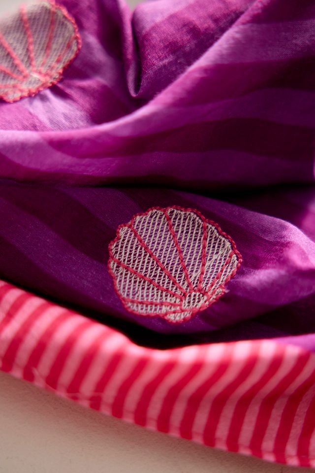 Embroidered Seashells Cotton Bandana #1