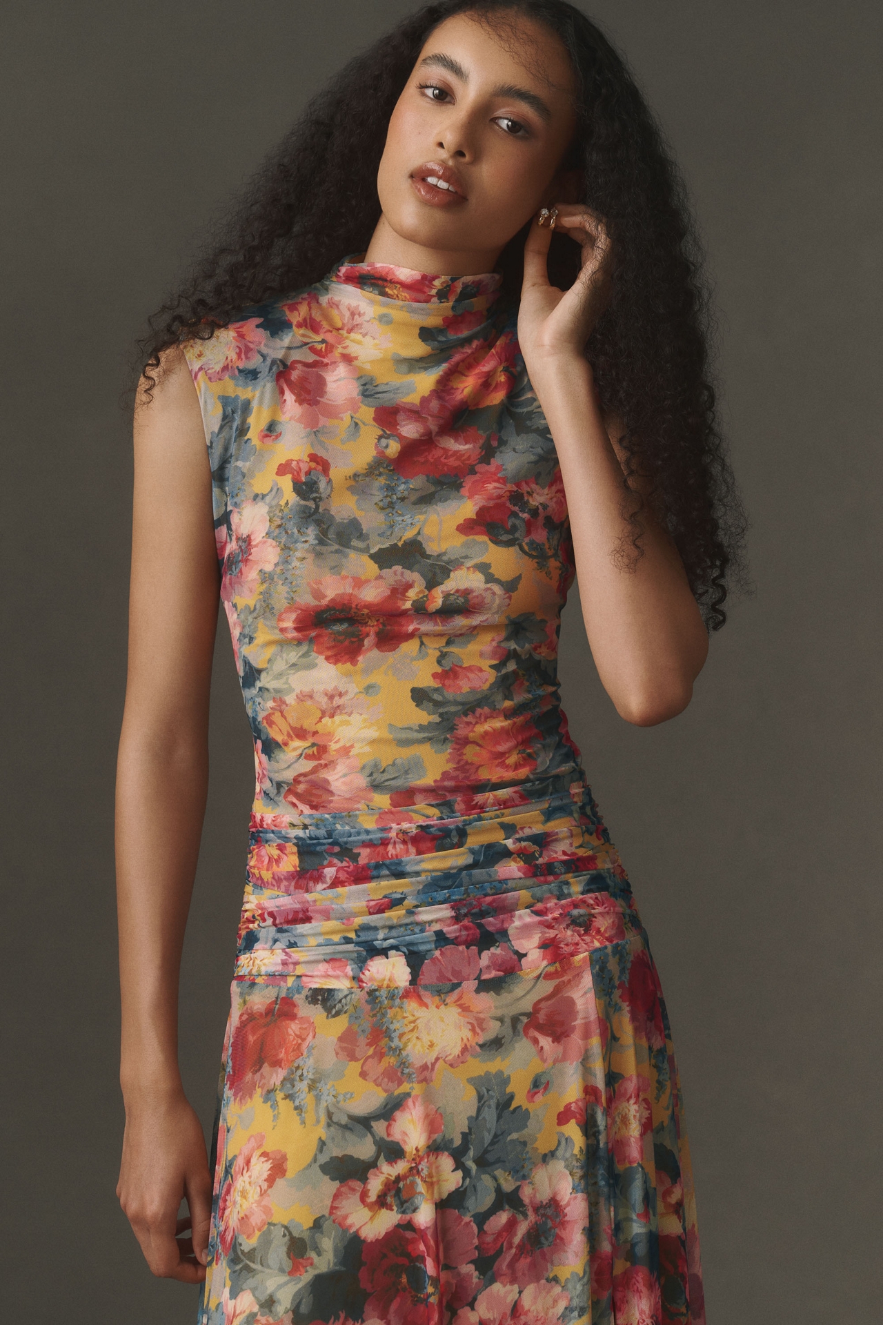 BHLDN Mock-Neck Mesh Maxi Dress