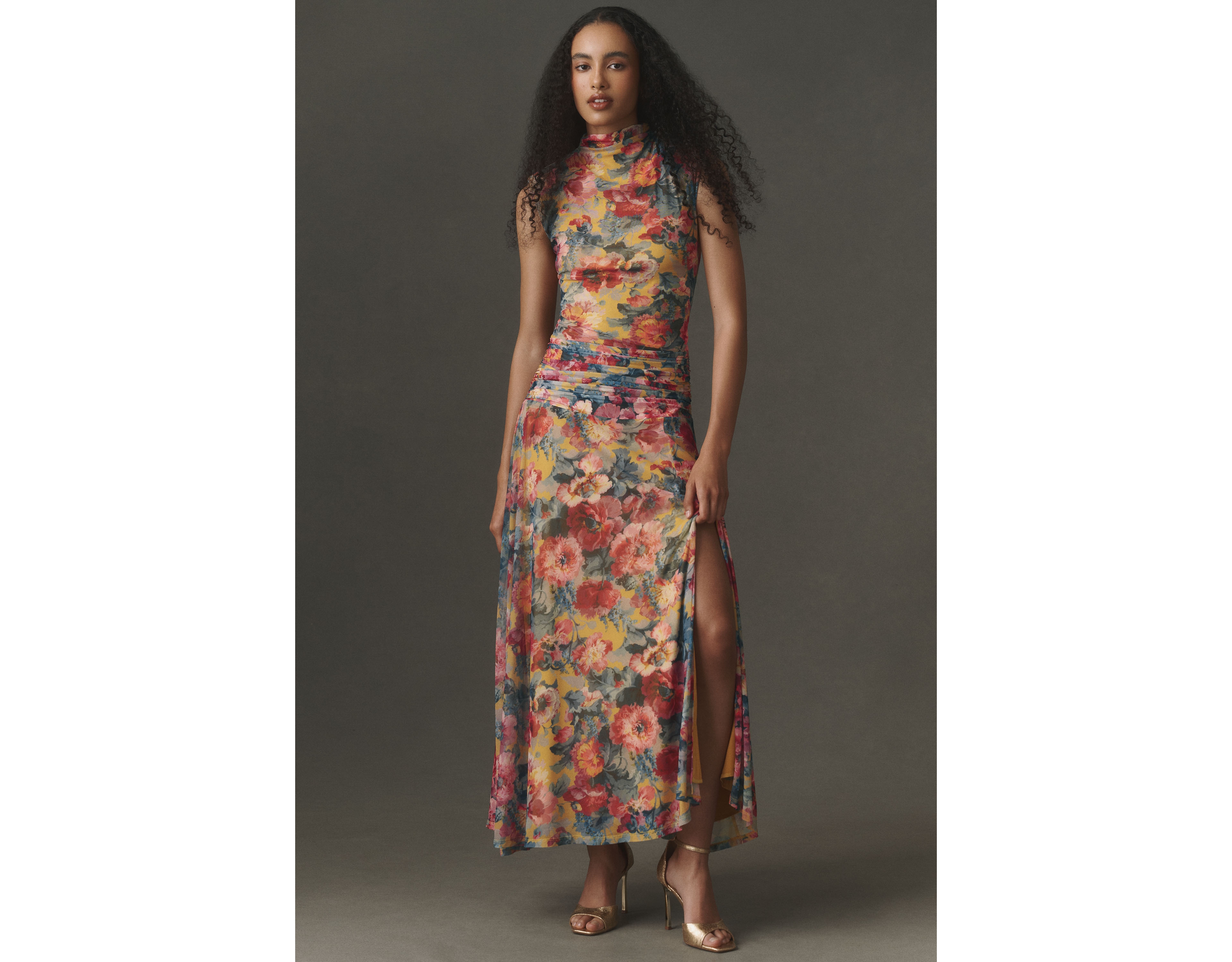 BHLDN Mock-Neck Mesh Maxi Dress