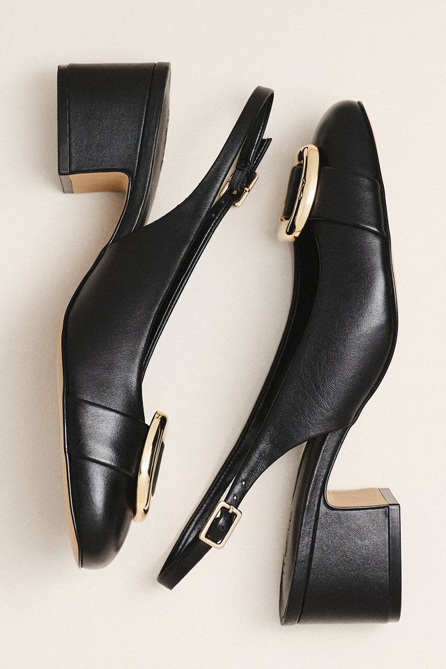 Maeve Sling-Back Leather Buckle Heels #1