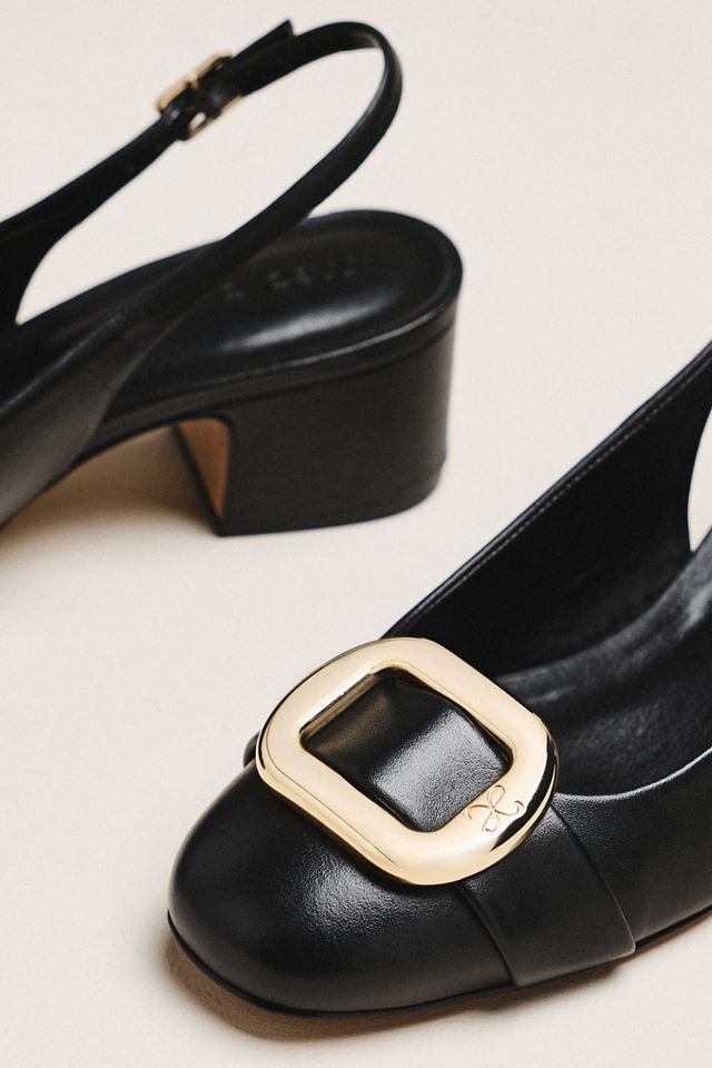 Maeve Sling-Back Leather Buckle Heels #2