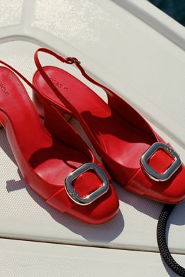 Maeve Sling-Back Leather Buckle Heels