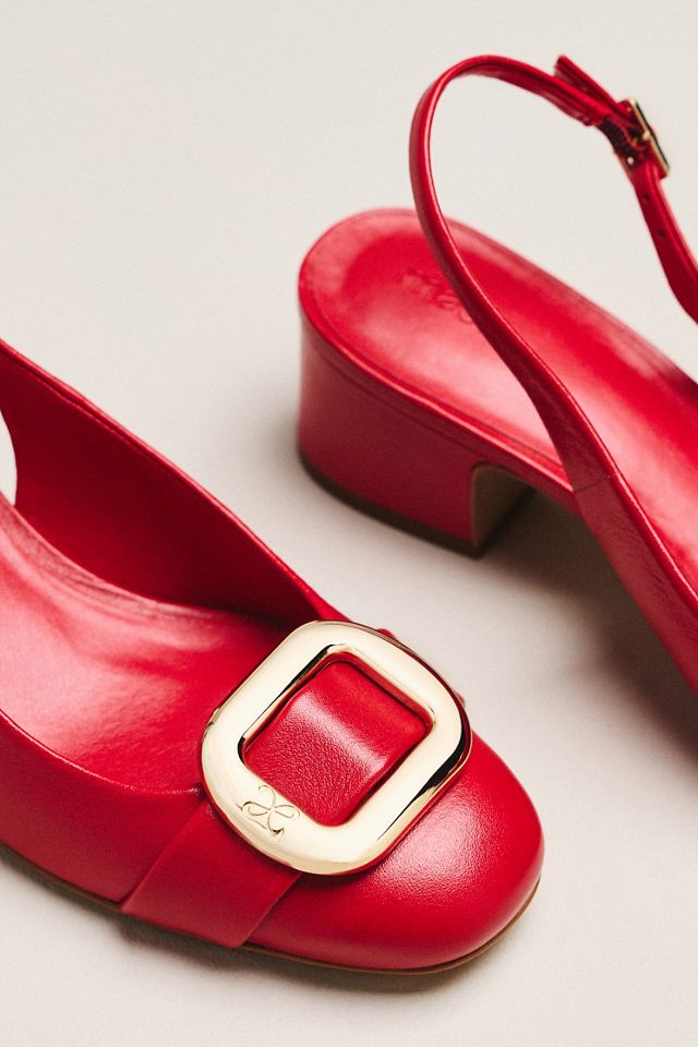 Maeve Sling-Back Leather Buckle Heels #4
