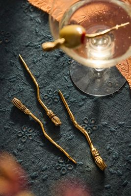 Witchy Broom Cocktail Picks, Set of 4