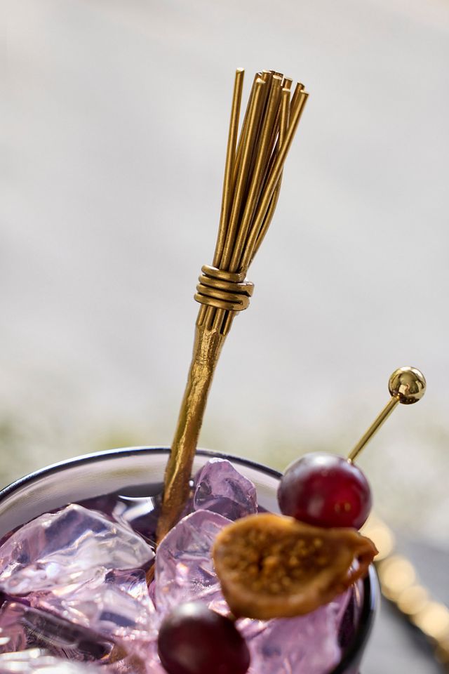 Brass Broom Drink Stirrers, Set of 4 #1