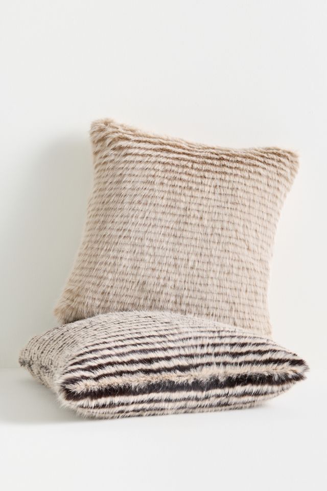 Striped Faux-Fur Throw Pillow #1
