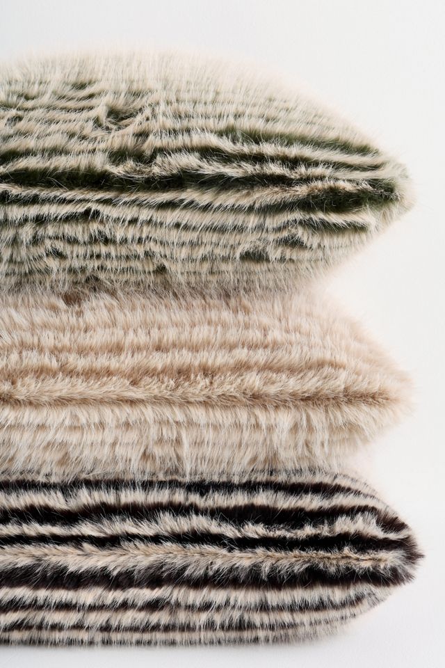 Striped Faux-Fur Throw Pillow #4