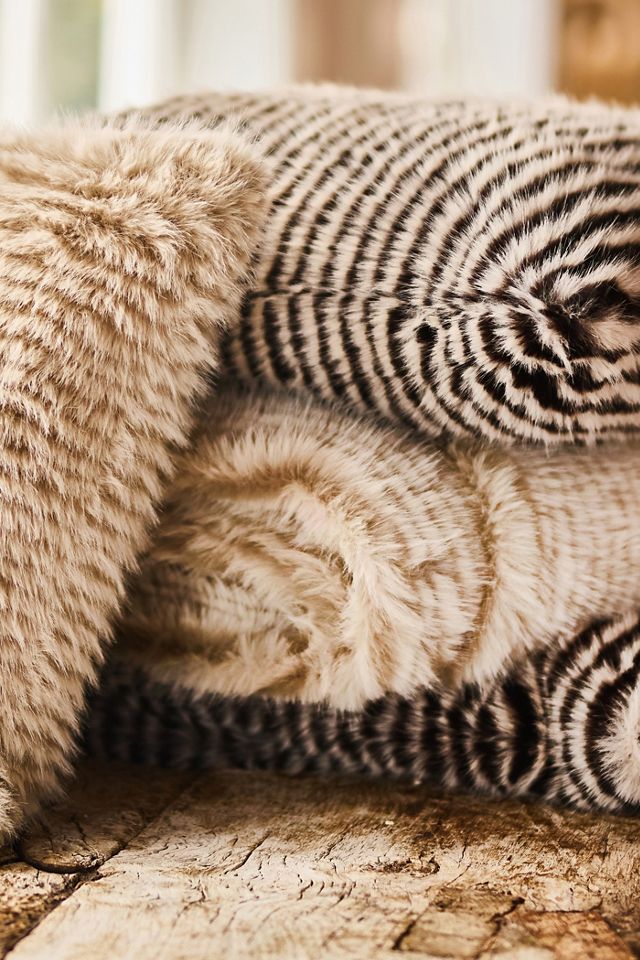 Striped Faux-Fur Throw Pillow #5