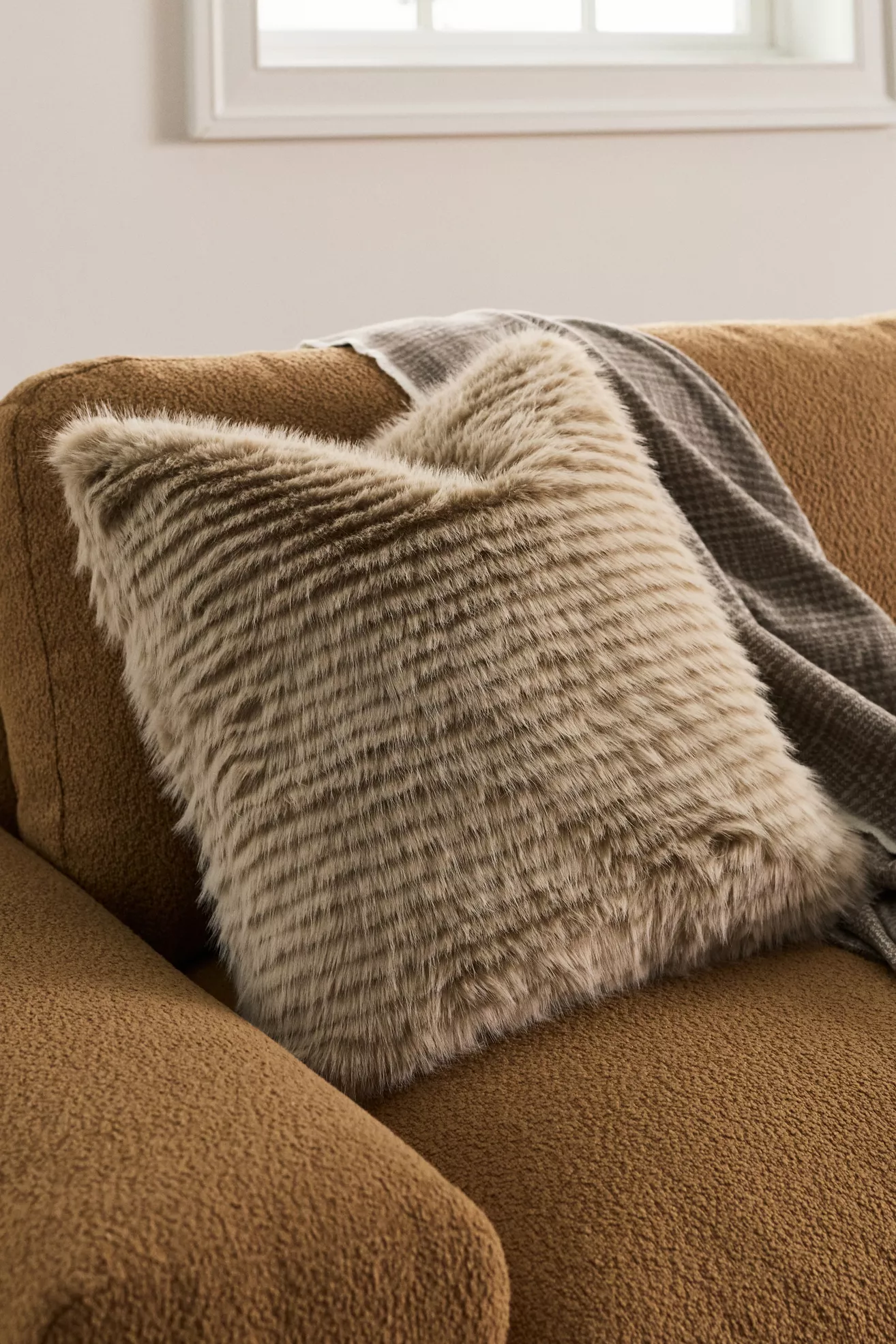 Striped Faux Fur Throw Pillow