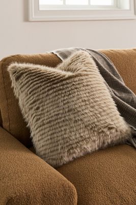 Striped Faux-Fur Throw Pillow