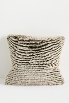 Striped Faux-Fur Throw Pillow