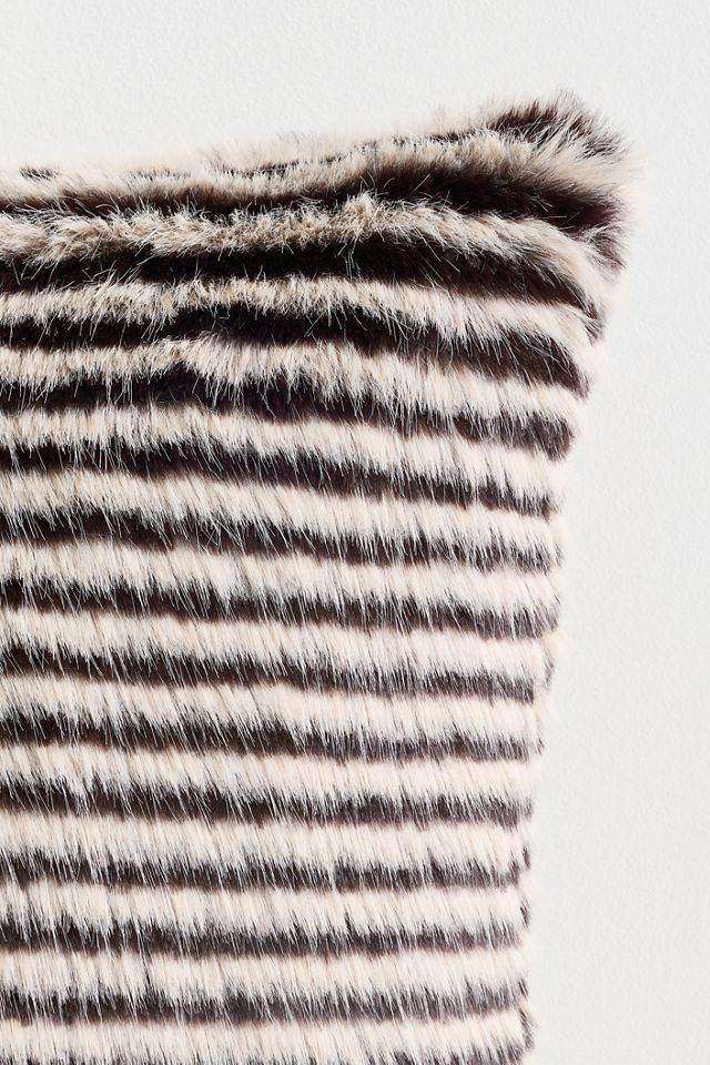 Striped Faux Fur Throw Pillow #2
