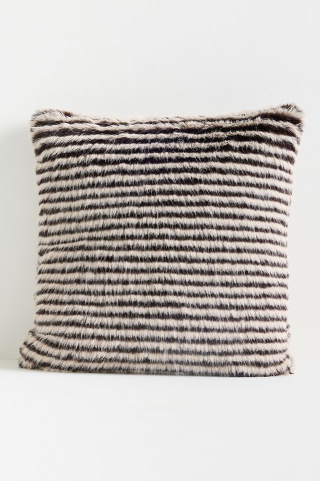 Striped Faux Fur Throw Pillow #1