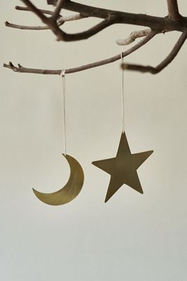 Fleck Moon and Stars Brass Ornaments, Set of 5