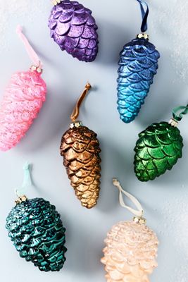 Glass Pinecone Ornament, Set of 7