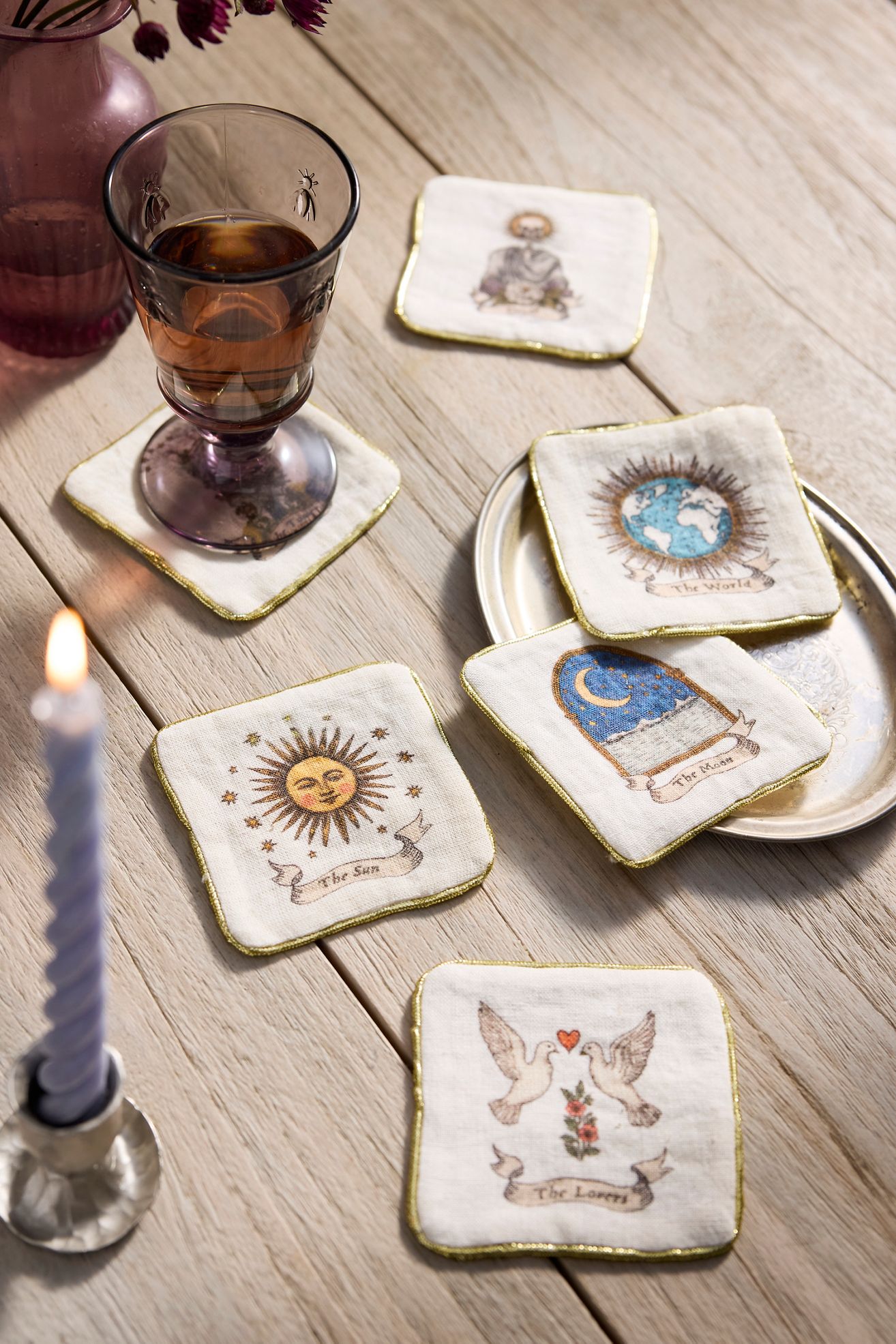 Tarot Linen Cocktail Napkins, Set of 6 - Multi, One Size
