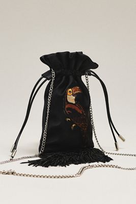 Farm Rio Fringe Satin Bucket Bag