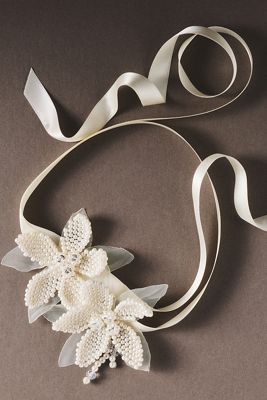 Pearled Orchid Ribbon Wrap Choker
